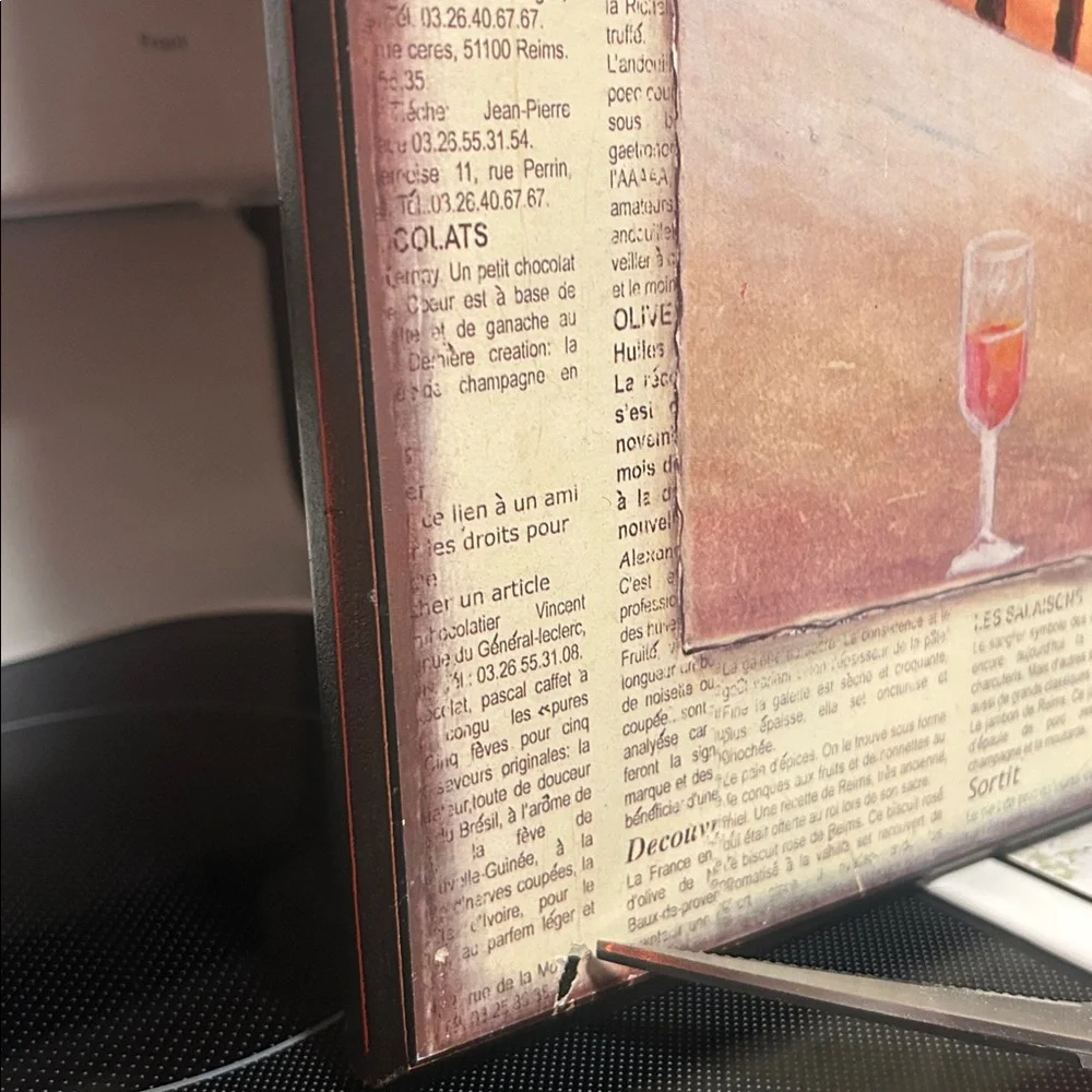 🥂Wall-Art Wooden “Cafe du Coin” by artist Trish Biddle 20”x16” - Picture 5 of 7